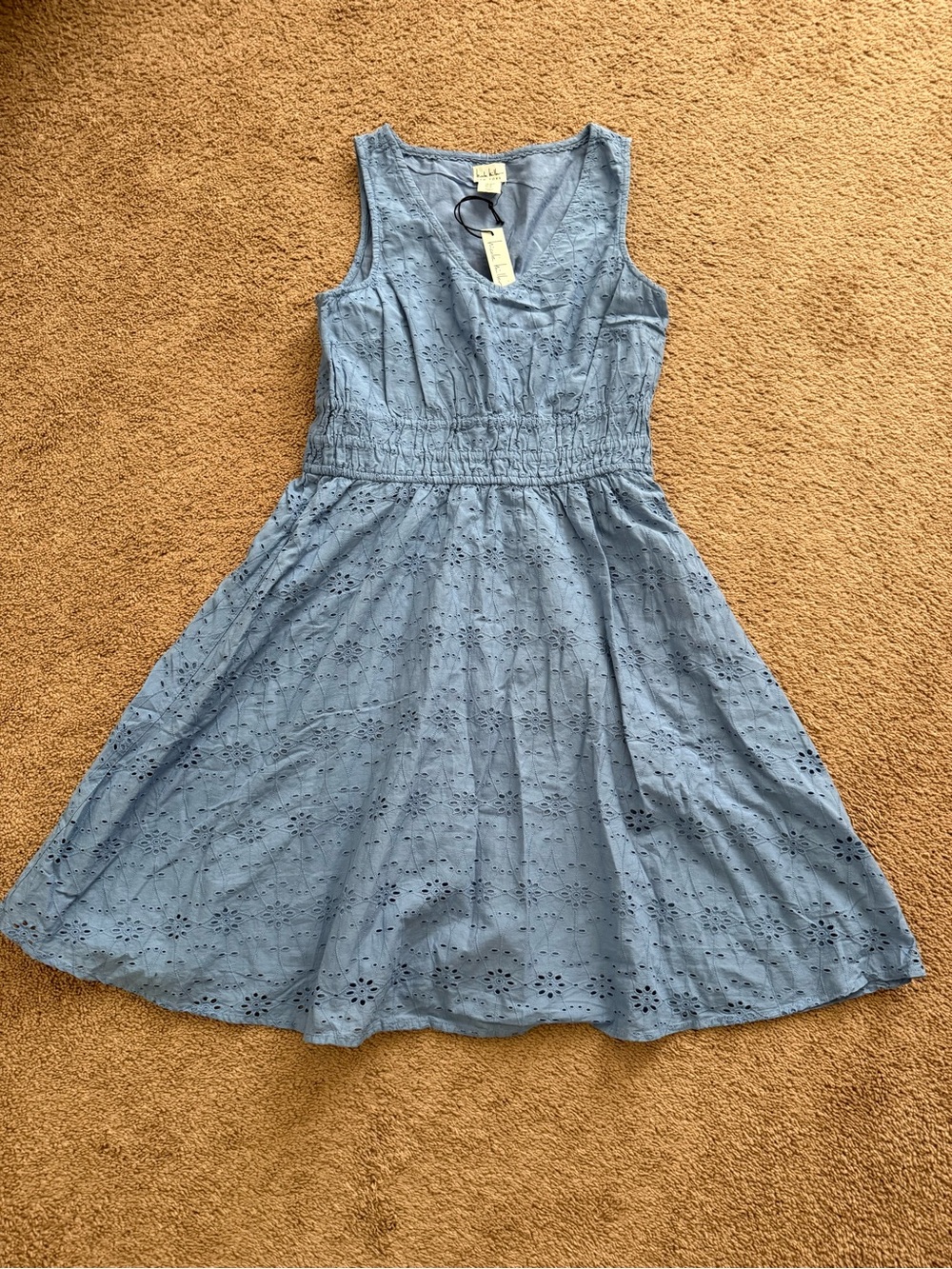 Nicole Miller Dusty Blue Eyelet Sleeveless Cotton Dress